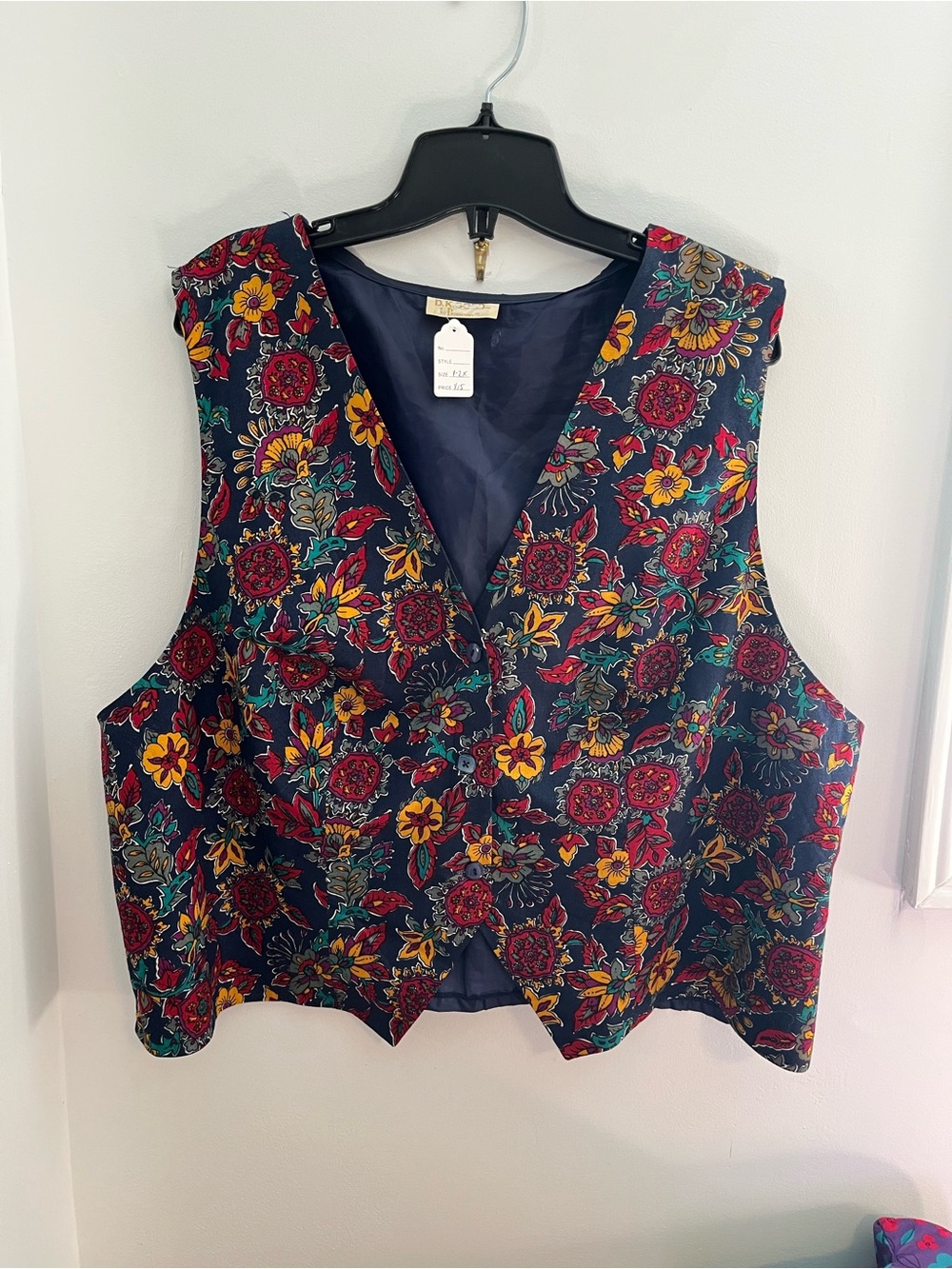 Women’s Vintage Colorful Floral One of a Kind Vest - Size XL